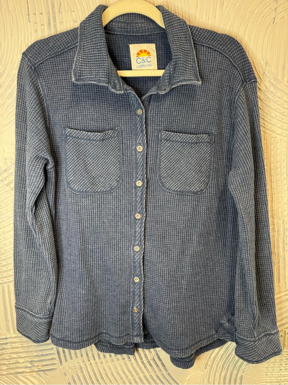 C&C California Men’s Indigo Waffle Knit Button-Down Shirt